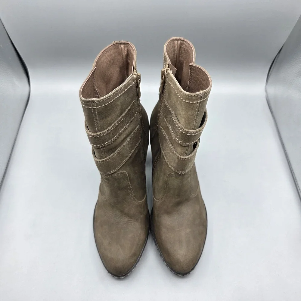 Nero Giardini Booties Womens 37 Brown Leather Ankle Strap Buckle High Heel Dress